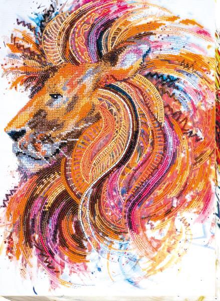 Bead embroidery kit Firemane Lion needlework kit Art canvas beadwork pattern