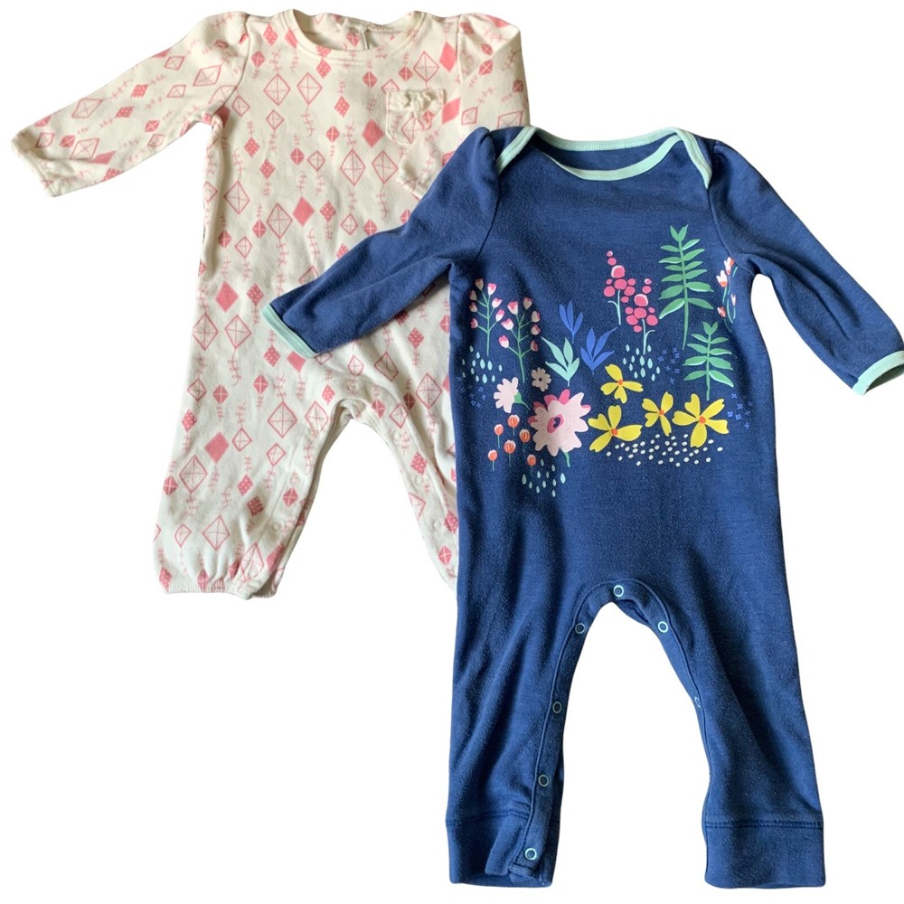 Baby Gap Cloud Island Girls 6-9 Month Long Sleeve Romper Bundle Pink Blue Floral