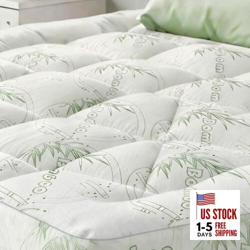 Bamboo Mattress Topper Size with Deep Pocket 1700 GSM Fill Queen Light Green