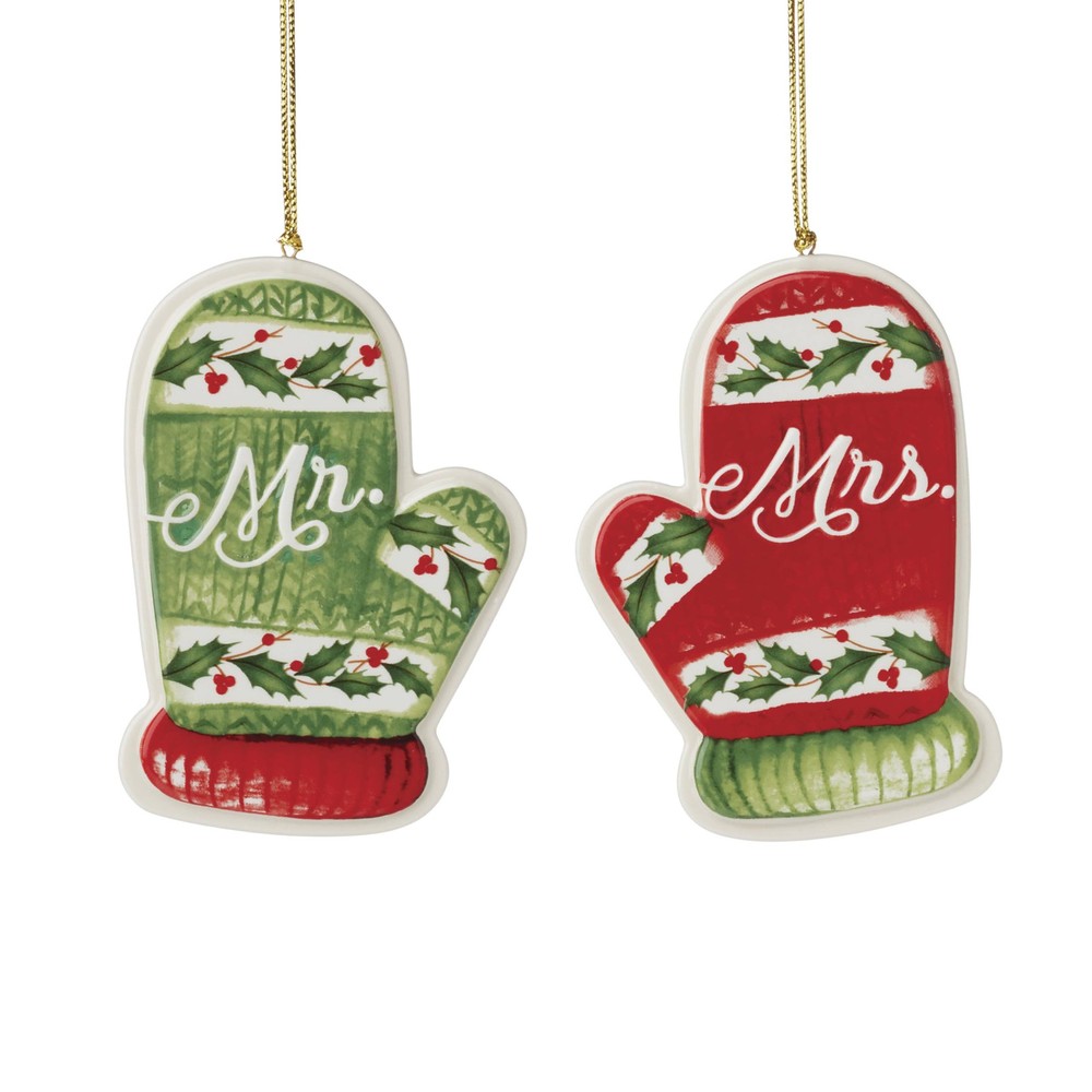 896534 Mr & Mrs Mitten Ornaments Set of 2 for Christmas Tree Decor