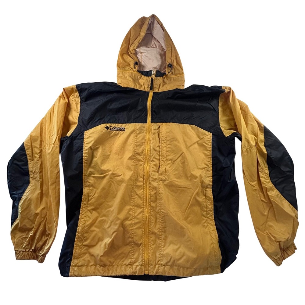 Columbia Mens XL Windbreaker Jacket Full Zip Hooded Gold Black Lightweight