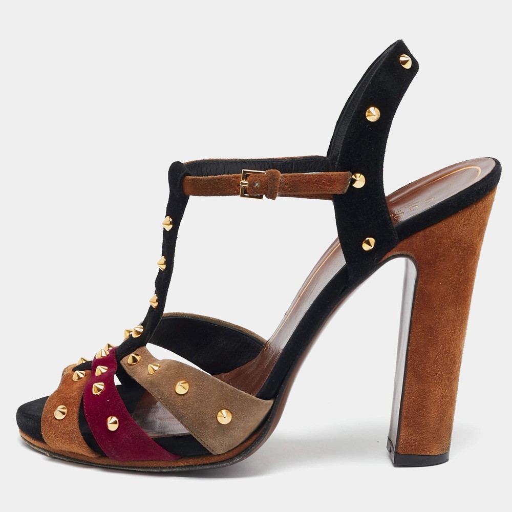 Gucci Multicolor Suede Jacquelyne Ankle Strap Sandals Size 39
