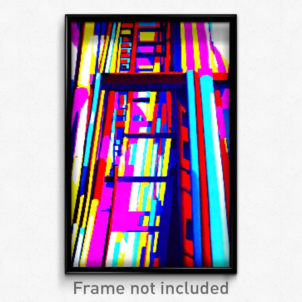 8-Bit Psychedelic Pixel Art Ladder Poster - Trippy Gamer Print