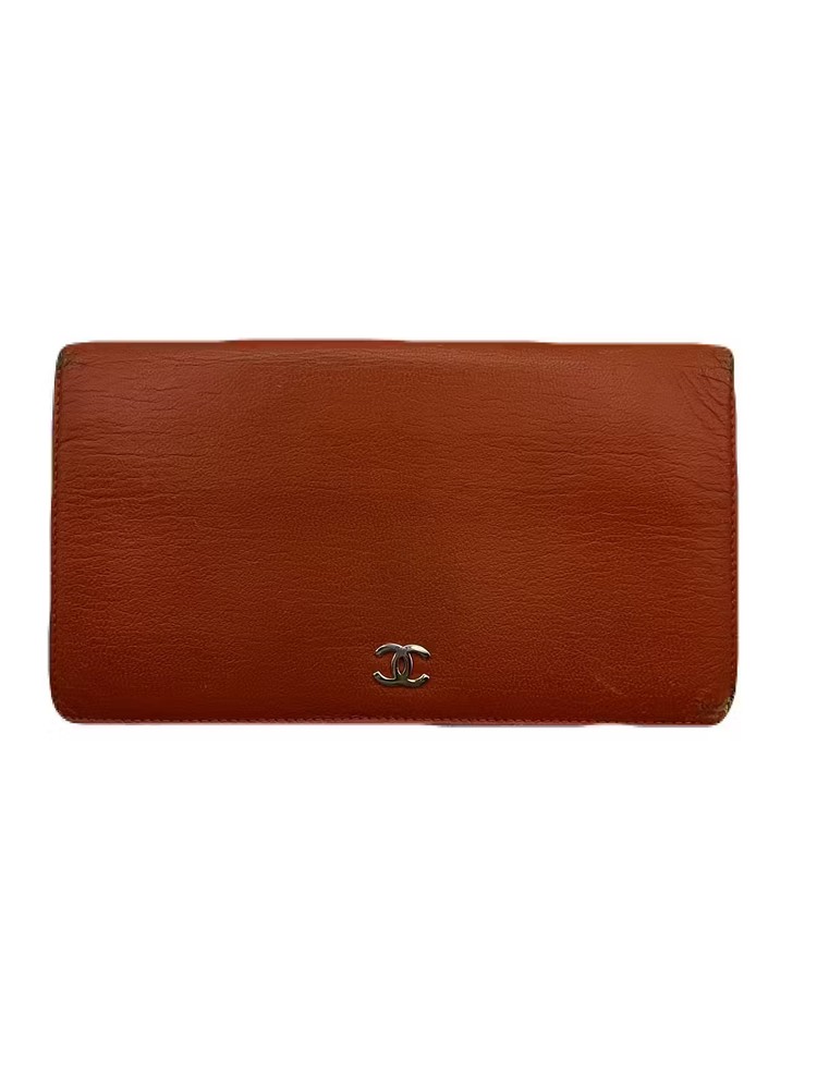 CHANEL Long Wallet Leather Orange USED E0530-176