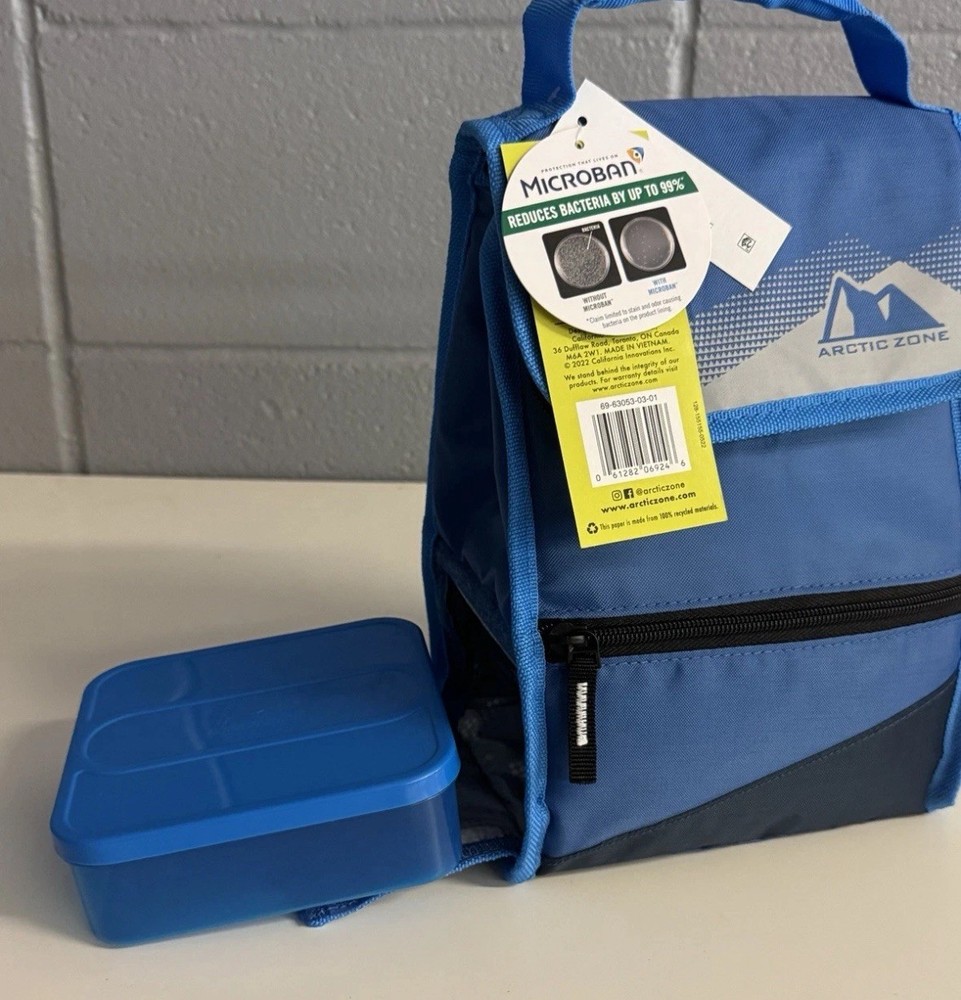 Blue Arctic Zone Insulated Lunch Bag BPA Free Food Container Zinc Technology