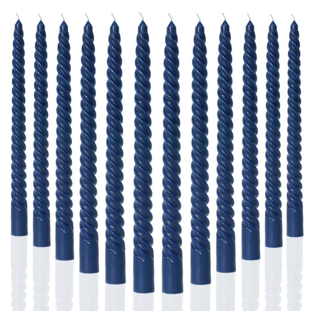 Navy Blue Spiral Taper Candles Set of 12 for Wedding Decor