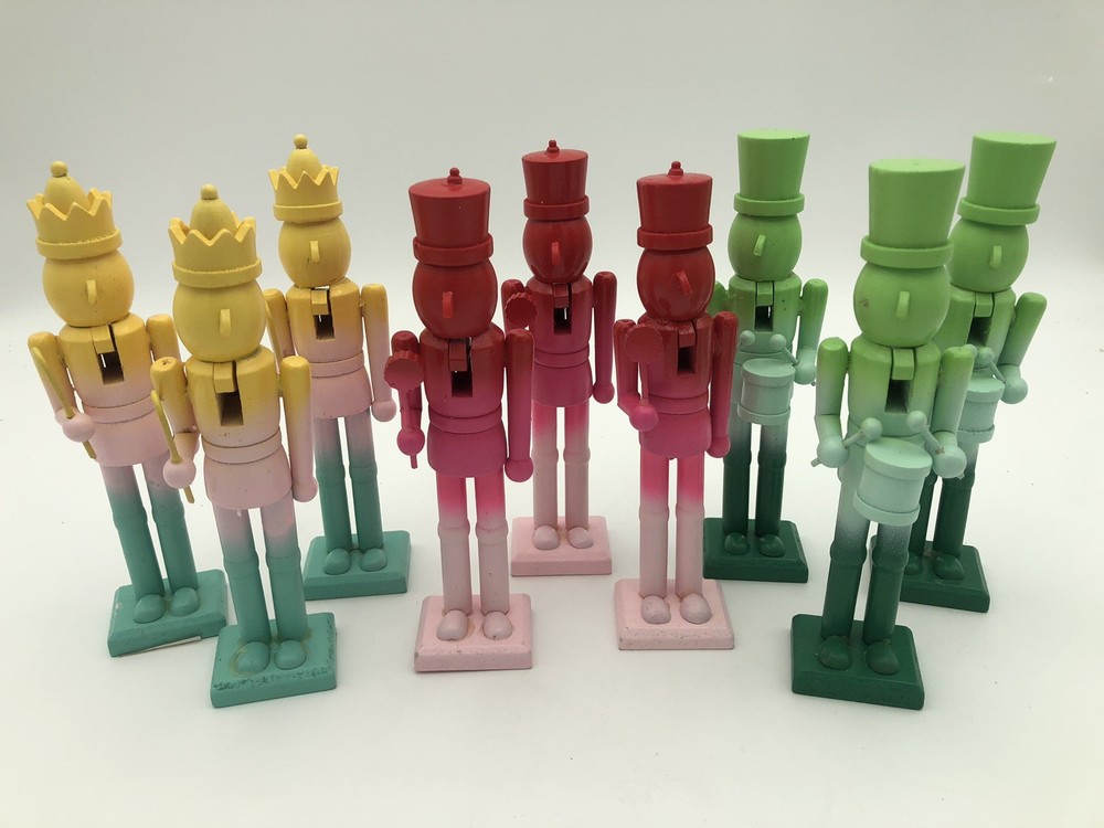 Lot Of 9 Christmas Holiday 7” Wooden Nut Cracker Solider  Target ——522——