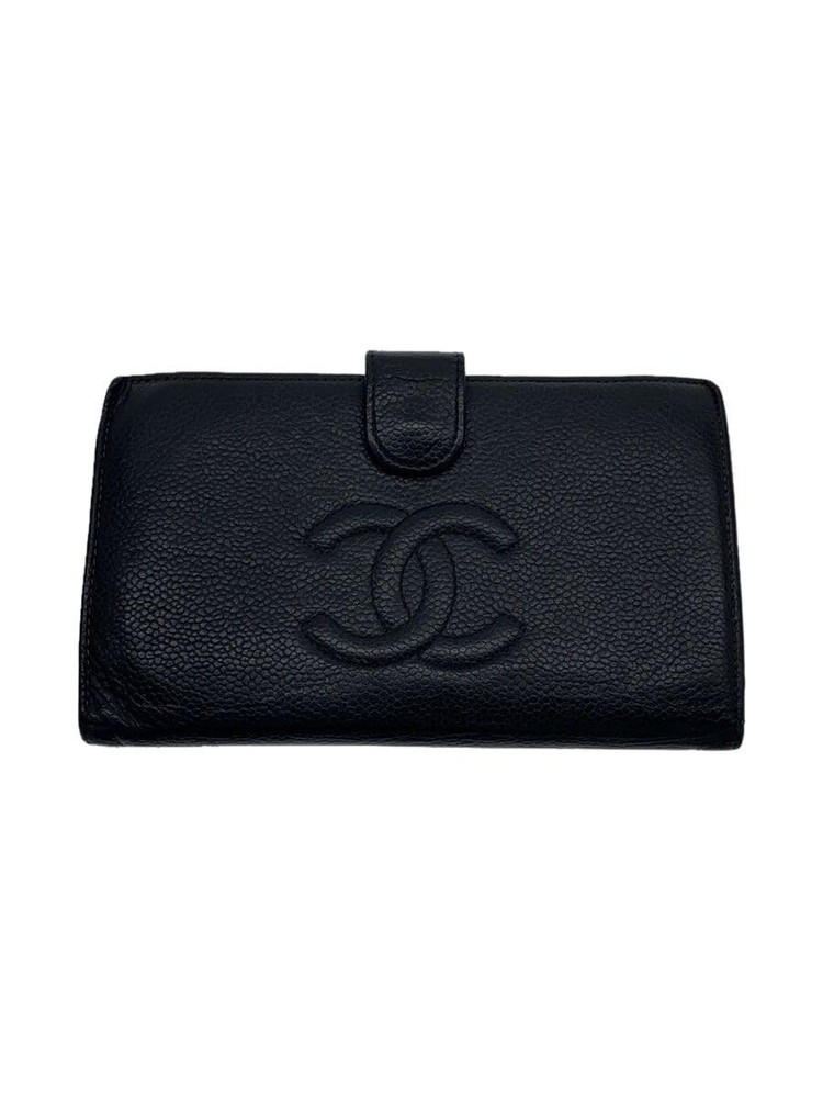 CHANEL Black Coco Mark Kiss Lock Bifold Long Wallet Pre-Loved