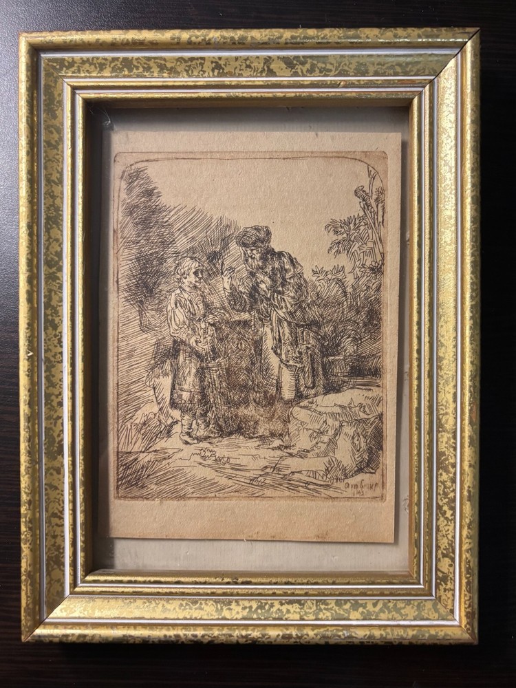 Rembrandt Etching - Abraham and Isaac - 1643 - Framed