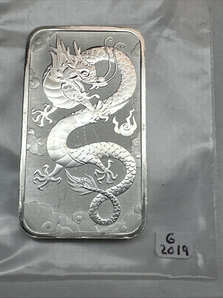 2019 Australia  Dragon bar  1 oz Silver 0.9999 $1 Perth Mint Bar