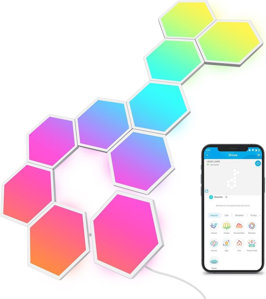 Customize Your Space with 10 Hexagon RGBIC LED Lights - Voice & App Control