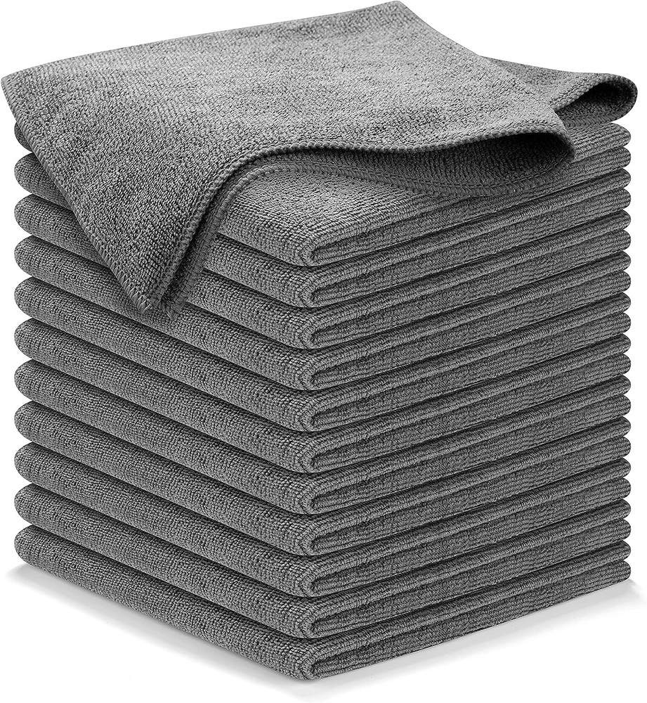 USANOOKS 12-Pack Grey Microfiber Cleaning Cloths for Dusting and Polishing