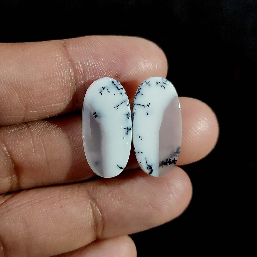 14.40 Cts Natural oval Dendritic Opal Cabochon 2 Pcs Making 22.7x11x3 MM