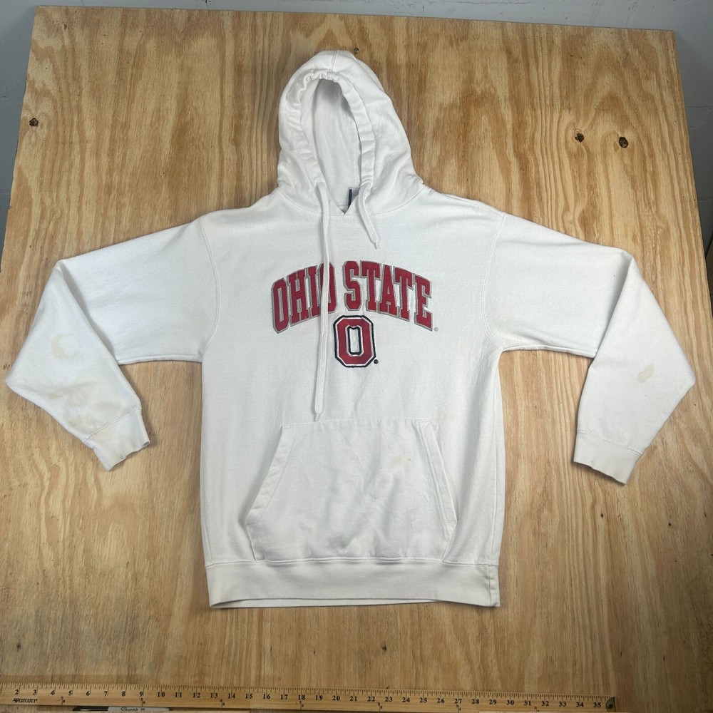 Y2K Ohio State Buckeyes Embroidered NCAA w/Pockets Hoodie Sweatshirt Men M White