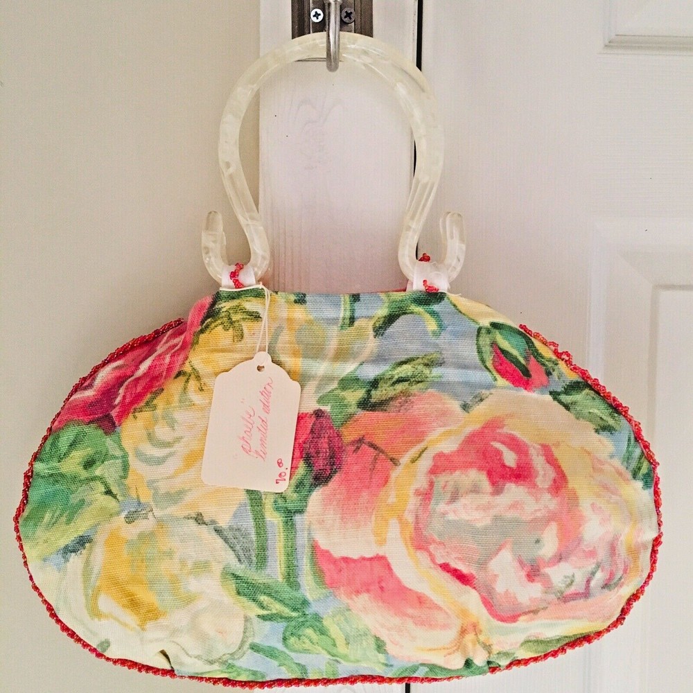 Floral Linen Tote Bag with Double Handles-image