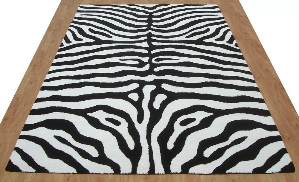 Zebra Black White Modern Handmade Hand-Tufted 100% Wool Soft Area Carpet Rug