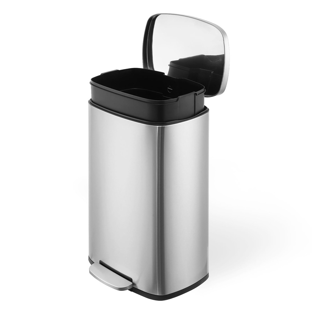 50L/13 Gallon Kitchen Trash Can, Hands-Free Stainless Steel Trash Can, Foot S...