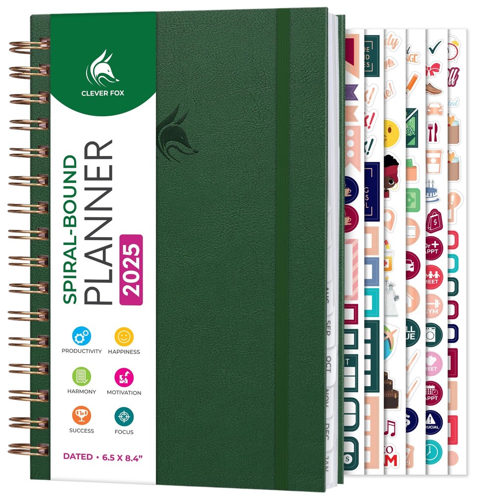 Clever Fox Dated Planner with Tabs 2025 – Weekly & Monthly Spiral Planner wit...