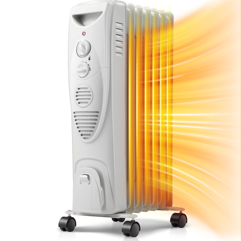 1500W Oil Filled Radiator Heater, Portable Electric Heater with 3 Heat Settin...