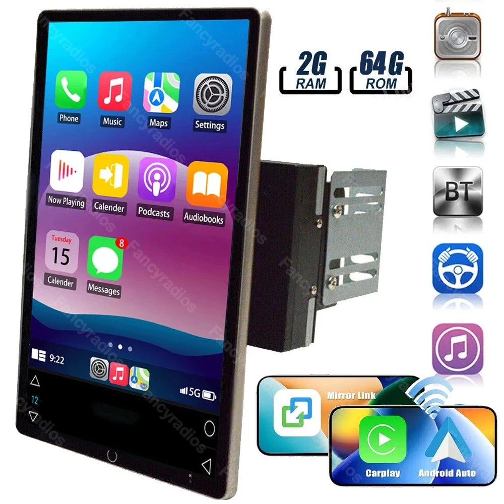 10.1'' Rotatable Android 15 Apple Carplay Car Stereo Radio 2DIN GPS Wifi 64GB