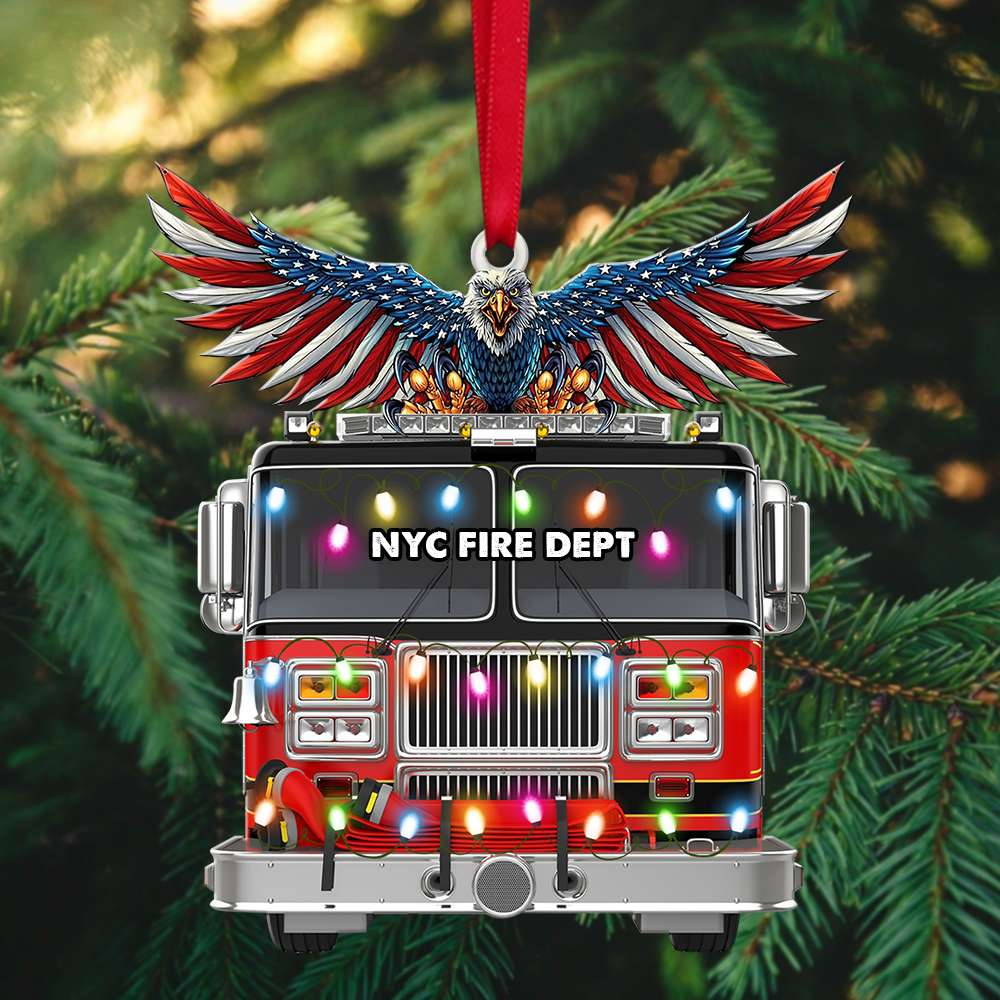 American Firefighter With Eagle - Personalized Christmas Ornament
