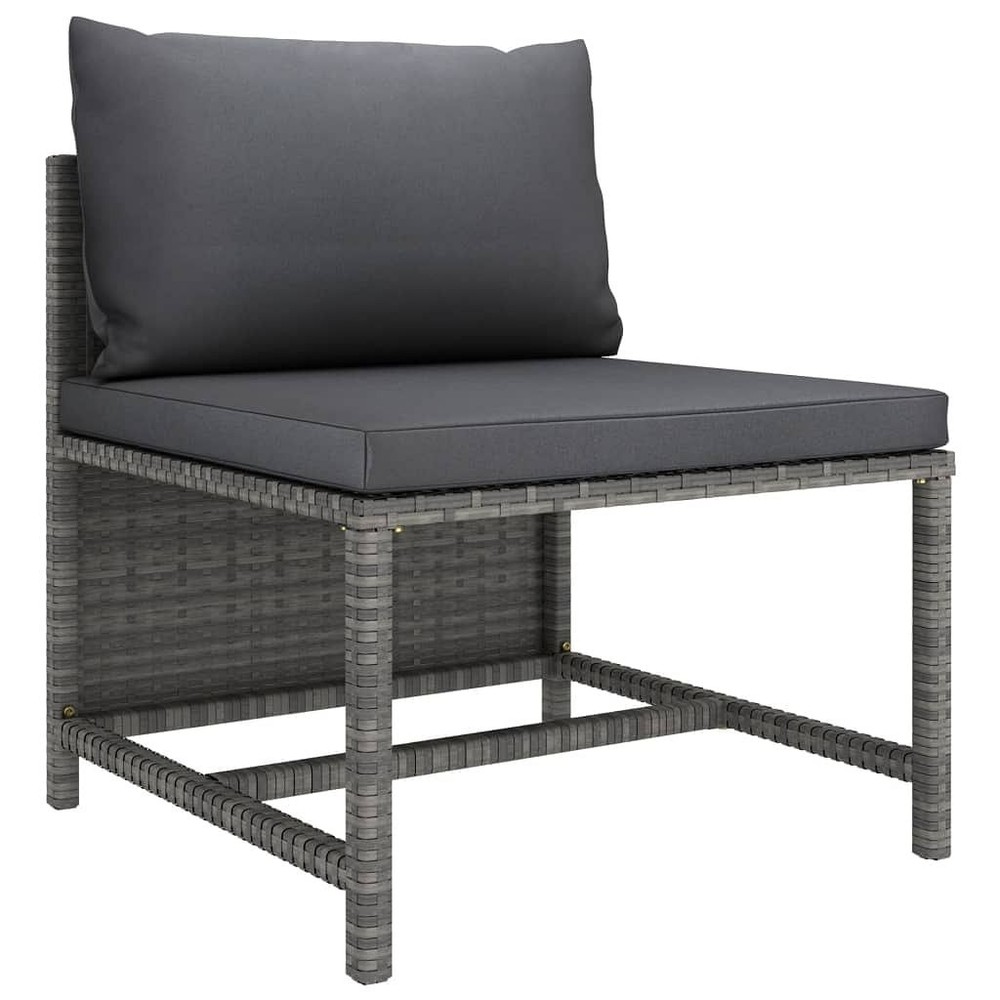 Middle Sofa Grey PE rattan, steel, fabric (100% polyester) One Size