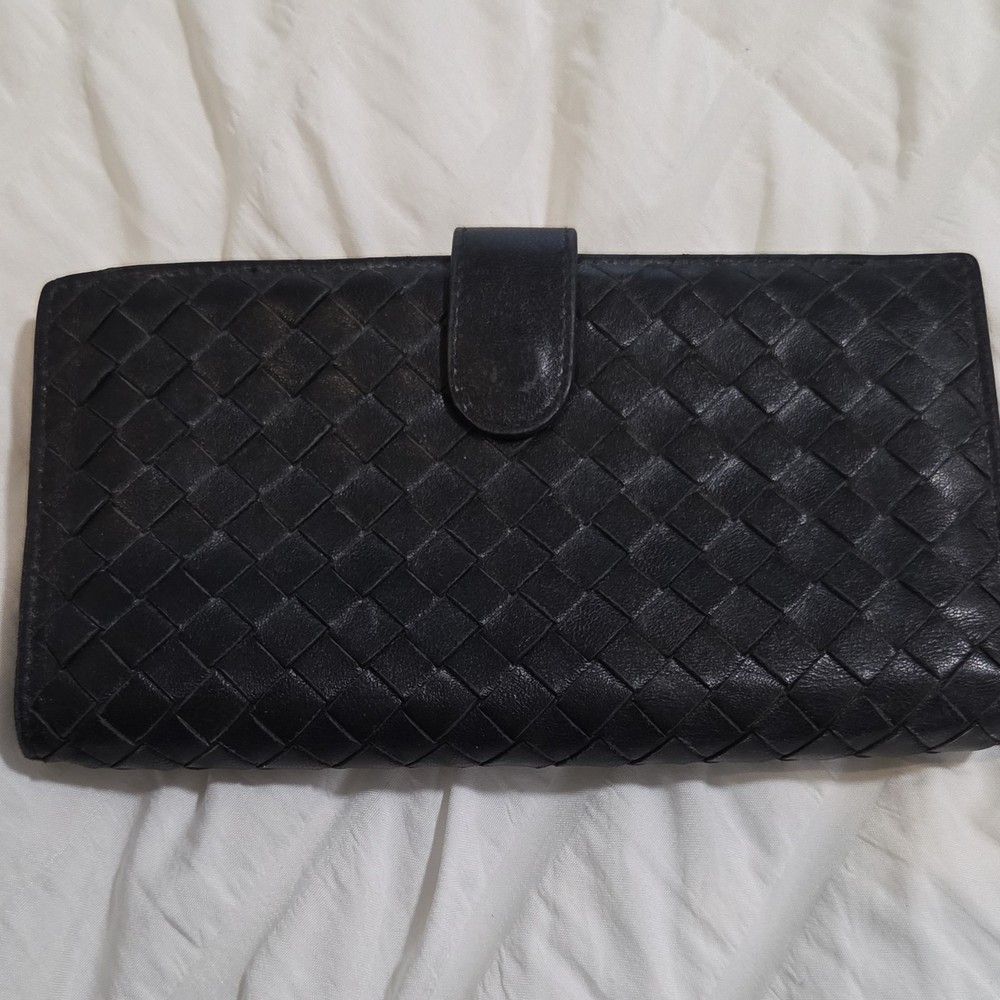 Bottega Veneta Black Women's Wallet Zip-Around Woven Folding Credit Card Zipper