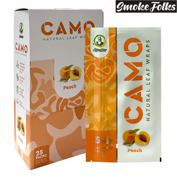 Camo Self-Rolling Peach Flavor Natural Leaf Wraps 125mm Full Box