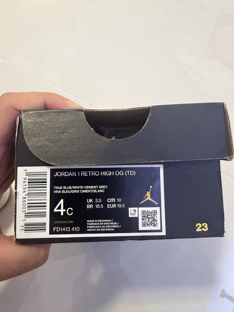 Jordan 1 Retro High OG (TD) True Blue/White-Cement Grey FD1413-410 - Size 4C