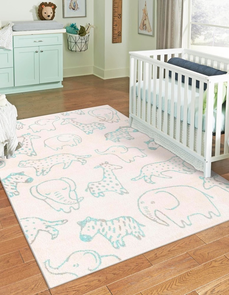 Whimsy Collection Ivory Light Blue Rectangular Area Rug 2ft 2in x 2ft 11in