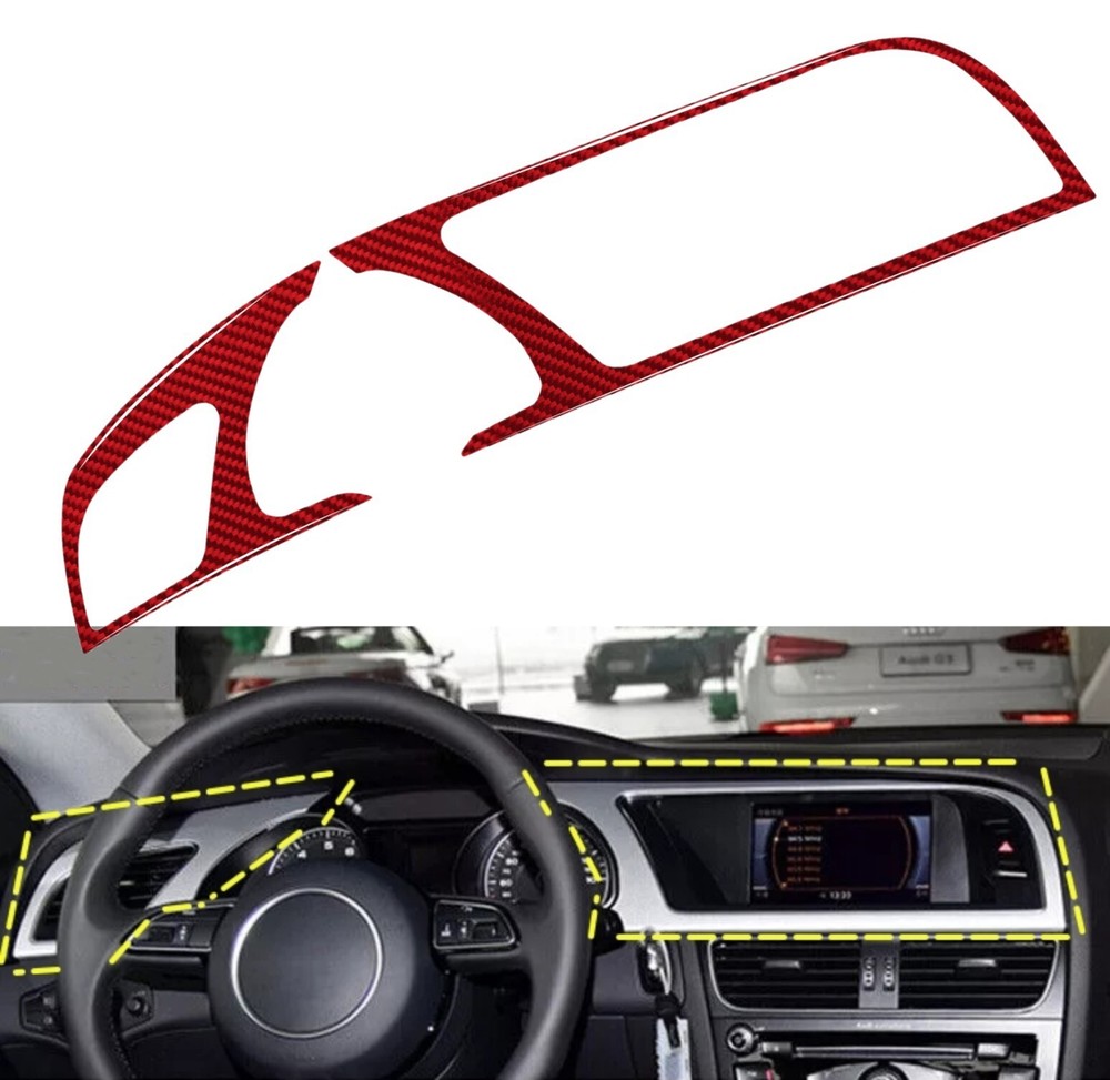 Red Real Carbon Fiber Dashboard Navigator Panel Trim Cover Fits 08-17 A5 S5 RS5