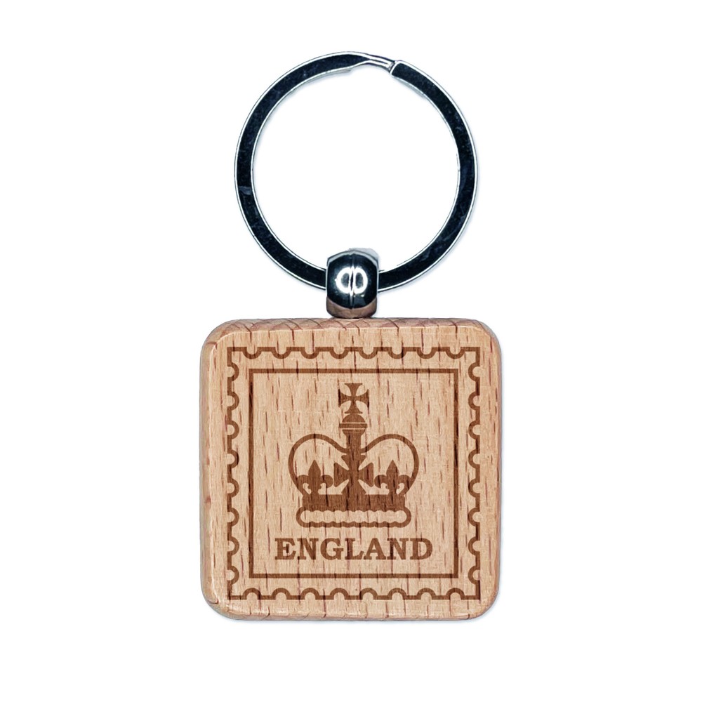 Royal Crown England Travel Wood Keychain - Engraved Family Charm Tag  