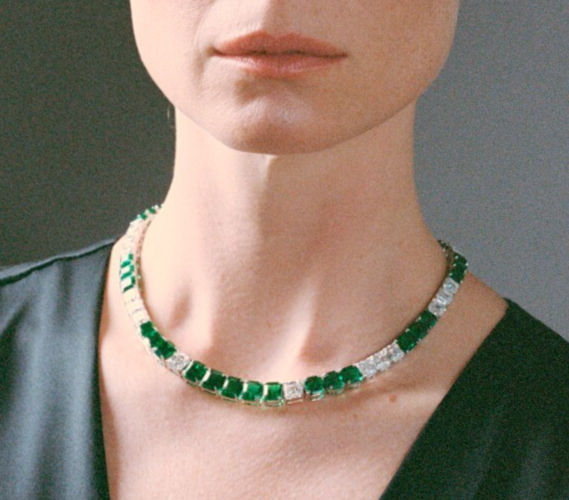 45Ct Asscher Cut Green Emerald Simulated Tennis Necklace in 14k White Gold Plated