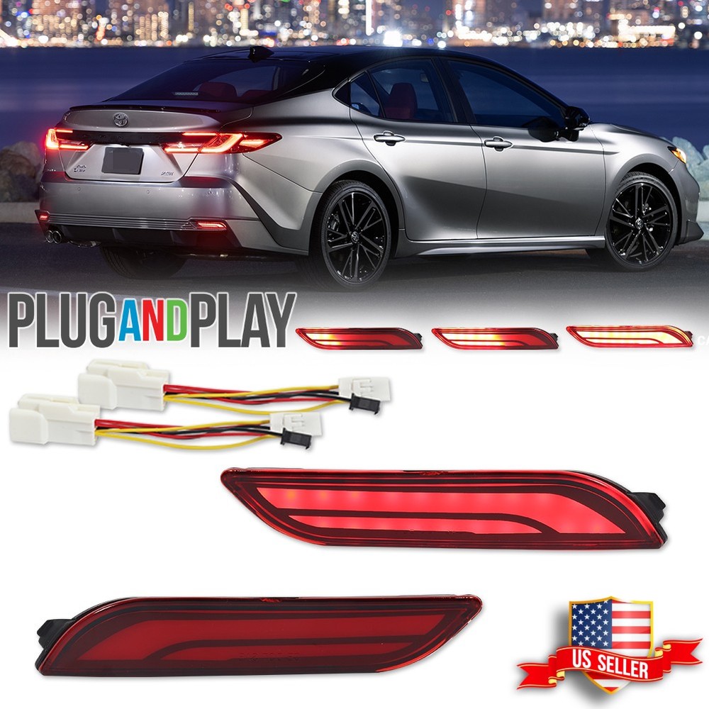 PLUG & PLAY For 2018-2025 Toyota Camry Red LED Rear Bumper Reflector Tail Lights