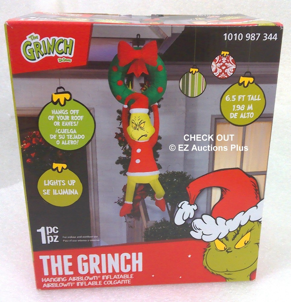 6.5 ft LED Grinch Hanging from Wreath Christmas Inflatable Decor