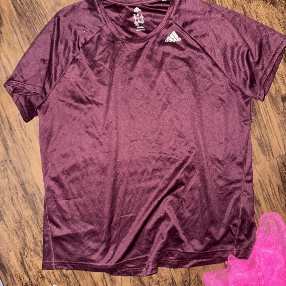 Women's Adidas Running Climalite Burgundy Tee Sz Large Short Sleeve Shirt Top