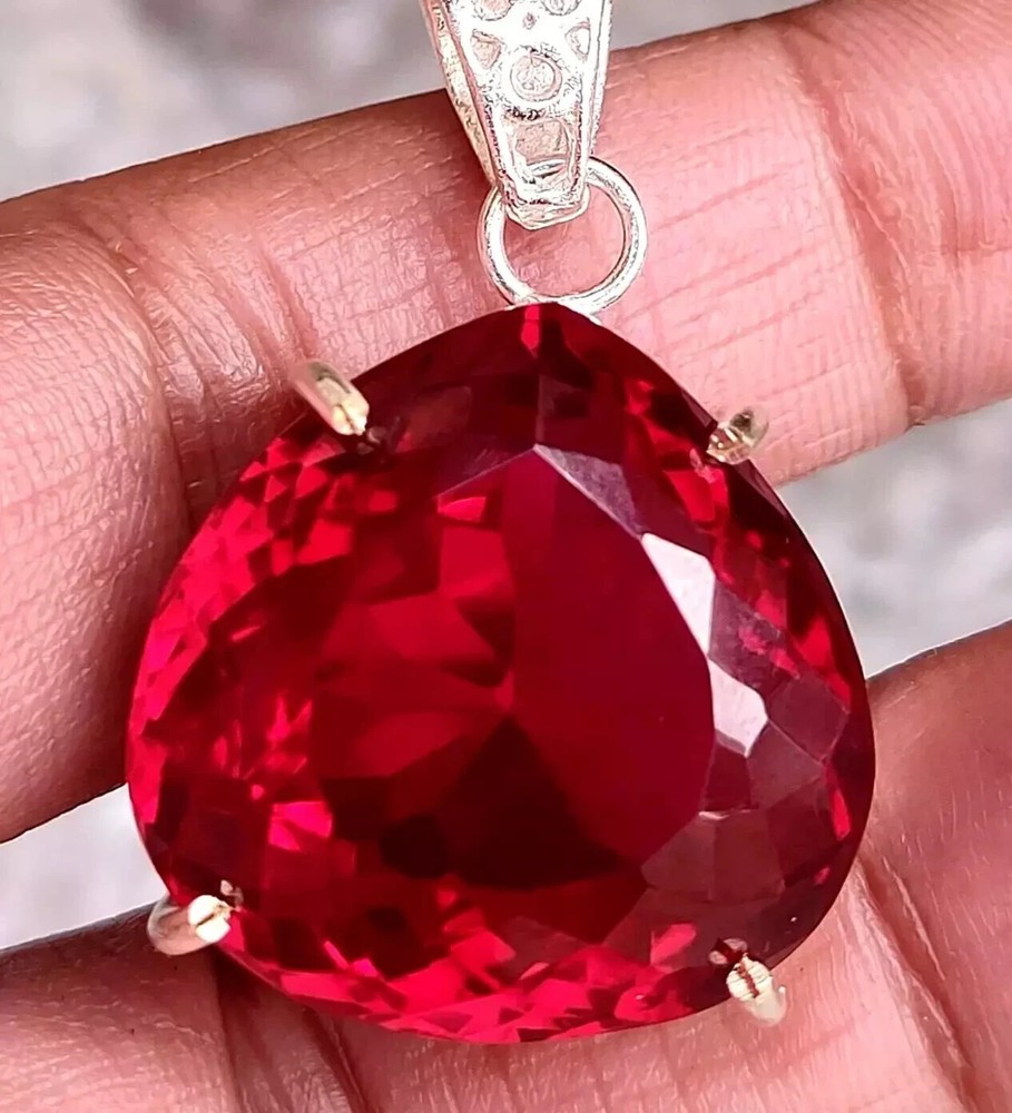 Certified 34.25 Ct Natural Red Red Ruby 925 Solid Silver Pendant Loose Gemstone
