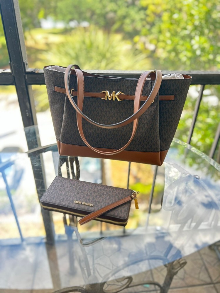 Michael Kors Reed Large Brown Tote Shoulder Bag with Matching Wallet