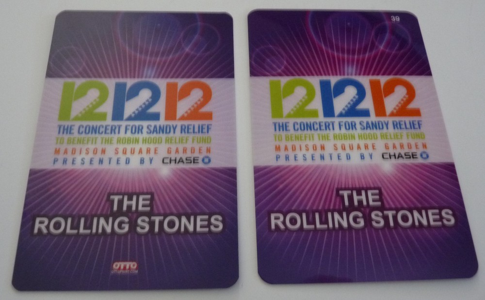 Rolling Stones Concert For Sandy 12-12-12 Band Issued Laminate Backstage Pass