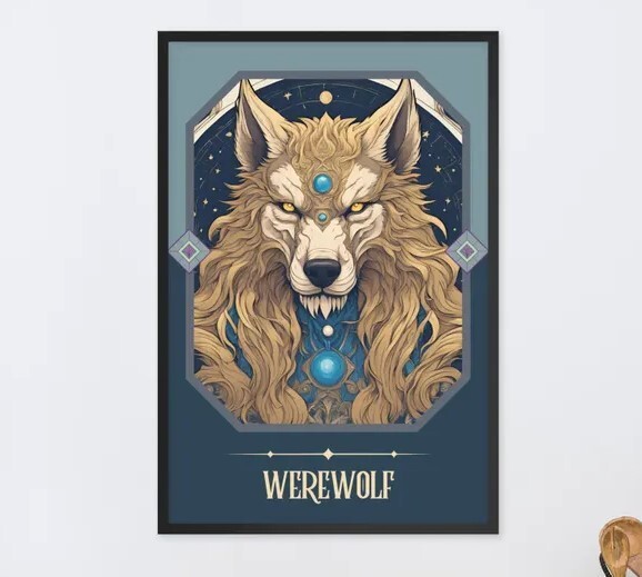 Warewolf Art Nouveau Tarot Print Mystical Wolf Illustration