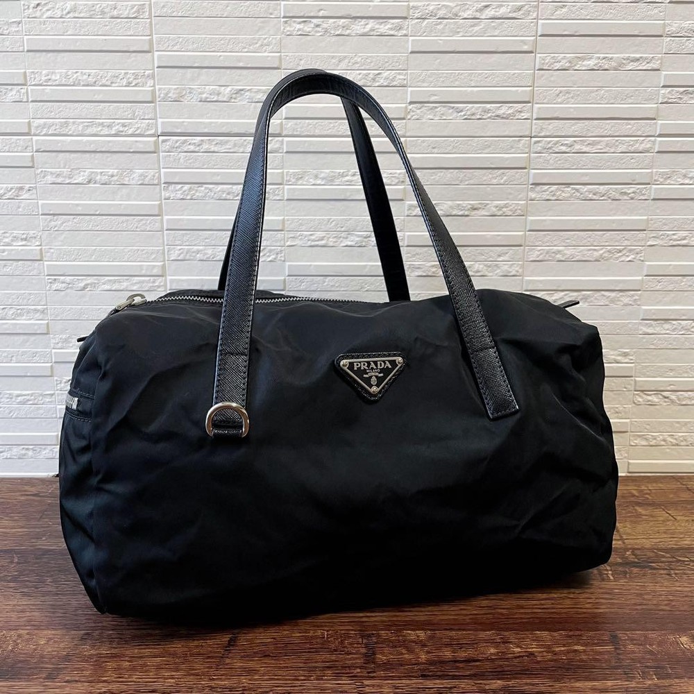 Prada Mini Boston Bag in Nylon & Leather with Triangle Logo from Japan