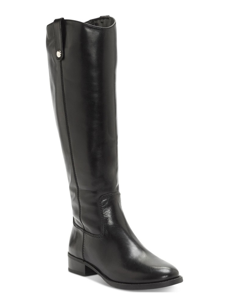 INC Womens Black V Fawne Round Toe Block Heel Leather Riding Boot 8 W