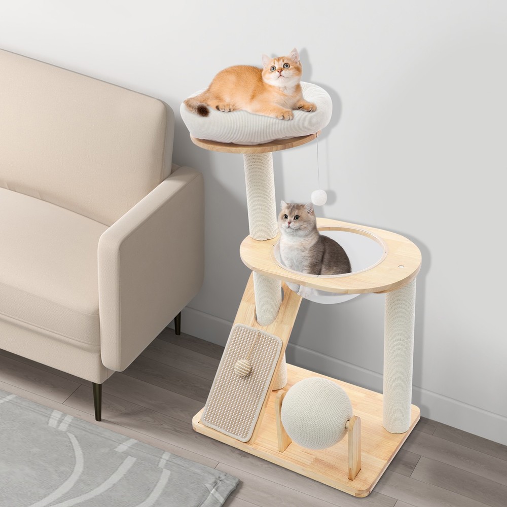 Multifunctional Cat Tree, Wooden Cat Tree, Modern Cat Tree Tower for Indoor Cats