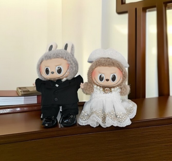 (No Doll) Compatible with 2*Set for 17CM Labubu Clothes Wedding Dress Suit Shoes