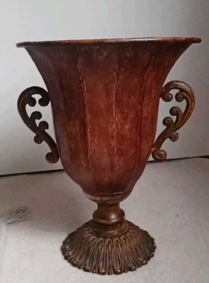 Rustic Large Metal Urn Vase with Antique Finish for Indoor Decor or Planter
