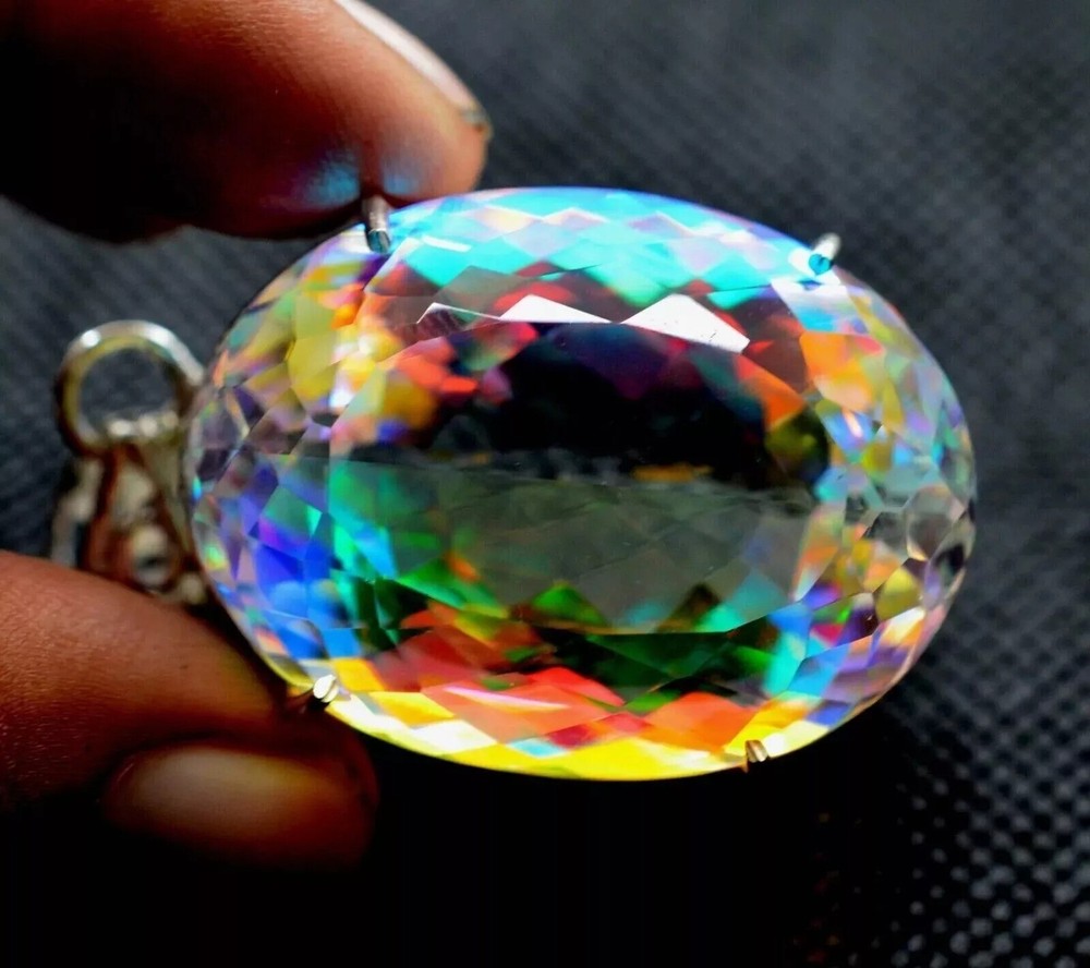 100 Ct Certified Natural Oval Mystic 925 Solid Silver Pendant Loose Gemstone