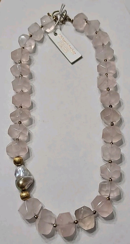 Midwest Amber Rose Quartz Baroque Pearl Necklace