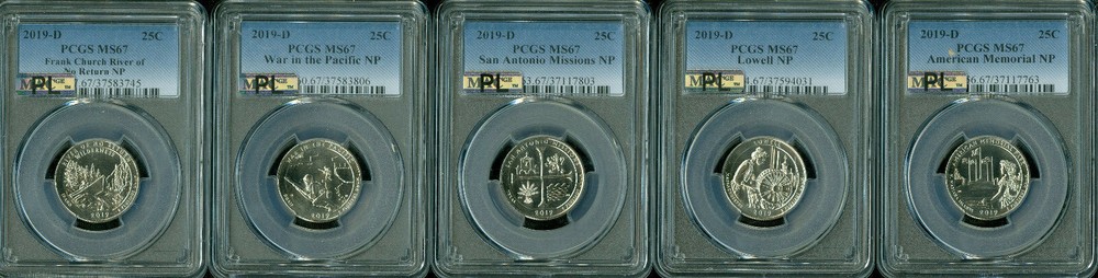 2019 D ALL 5 QUARTERS PCGS MS67 PL PQ 5 COIN SET POP 40  MAC SPOTLESS *