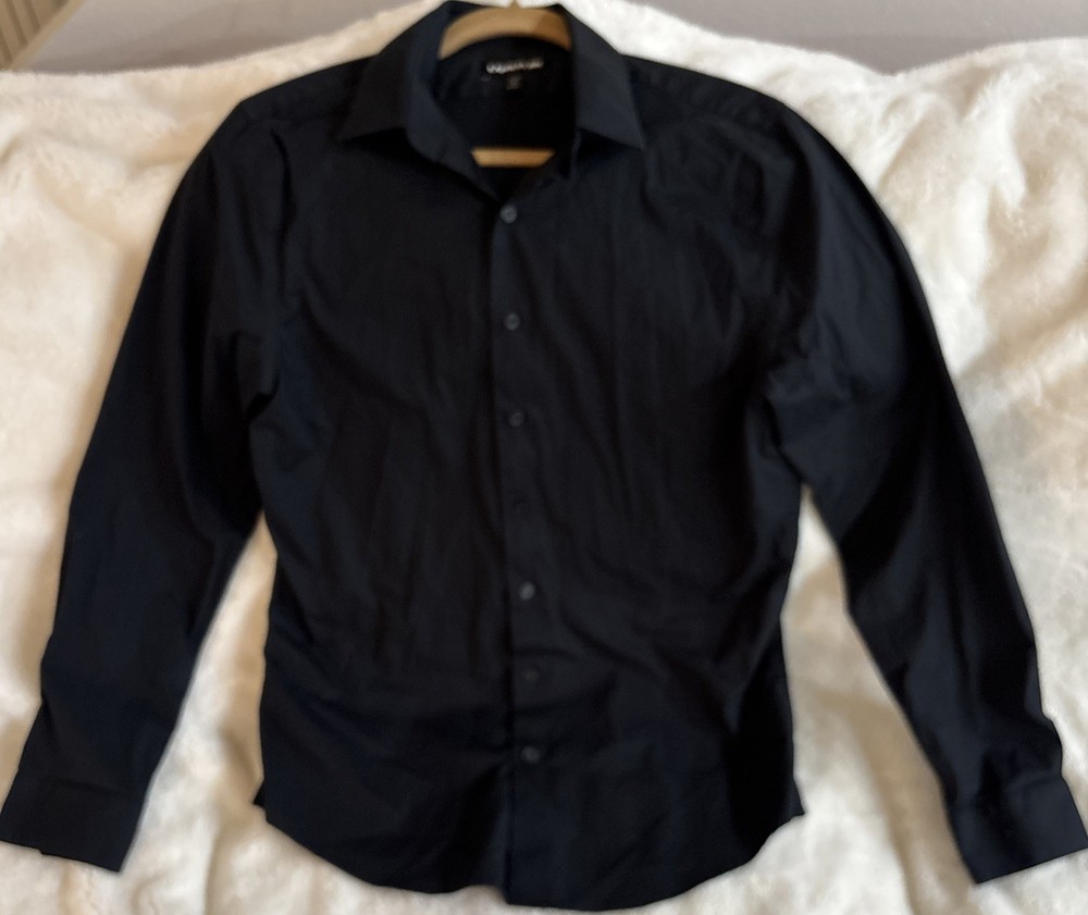 Express Men’s Slim Fit Long Sleeve Dress Shirt – Solid Black – Size Medium