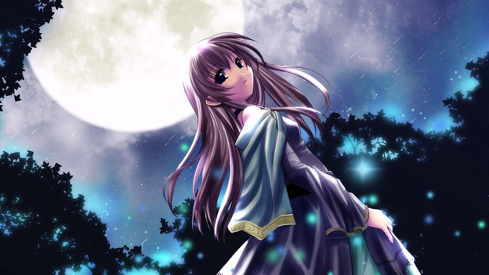 Anime fantasy girl with moon long hair dress art playmat gaming desk mat  